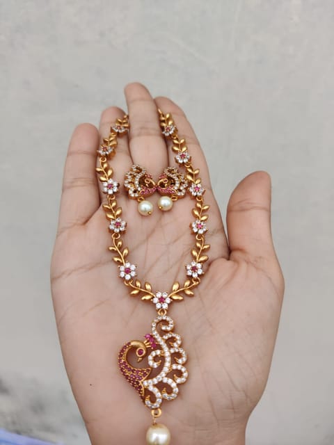 Cz peacock necklace