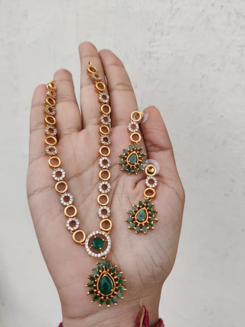 Cz green necklace set