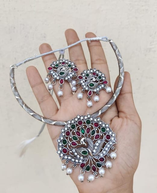 Peacock oxidised necklace