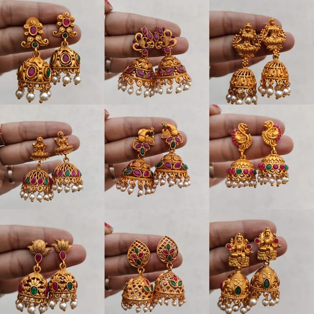 Set of 9 matte jhumkis
