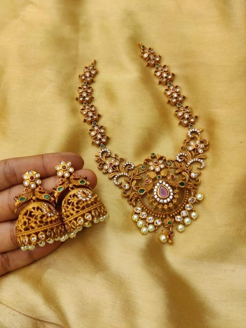 Premium quality cz necklace with jhumki gold look