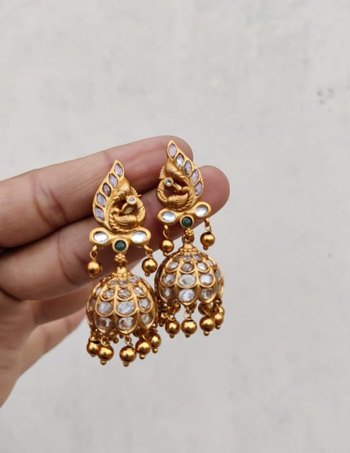 Cz white peacock jhumki
