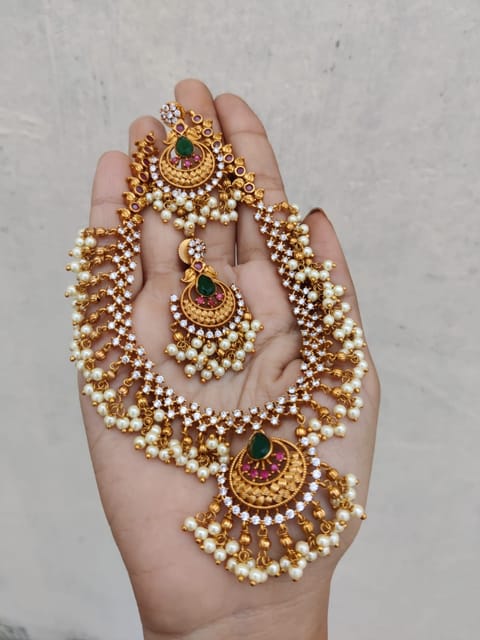 Cz guttapusulu gold  necklace