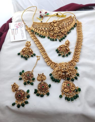 Temple semi bridal set with green beads set