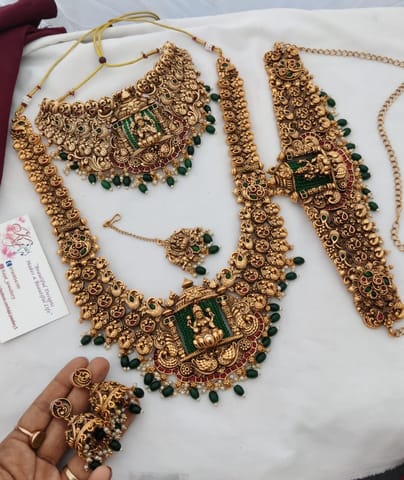 Semi temple bridal green beads