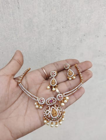 Cz temple necklace golden