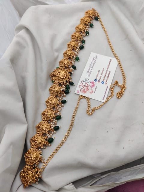 Temple hip belt green beads
