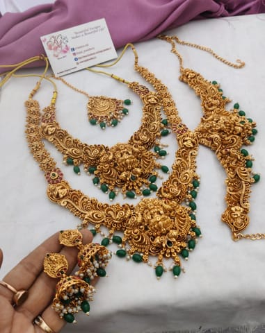 Temple semi bridal green beads