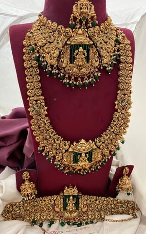 Temple semi bridal with green beads