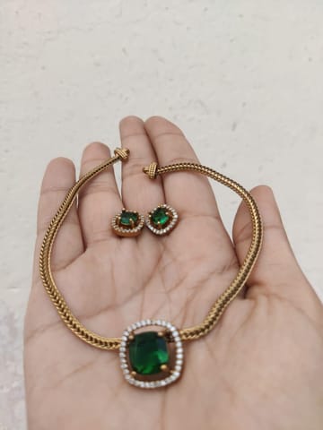 Cz green necklace set