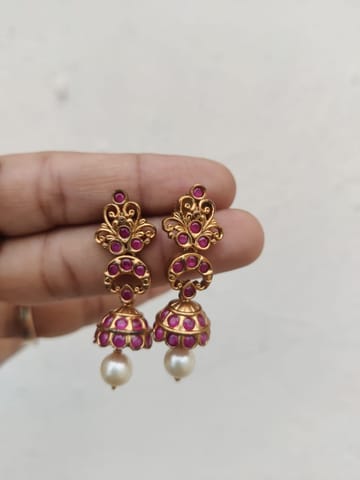 Red Cz gold jhumka