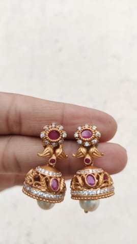 Cz gold Ruby jhumka