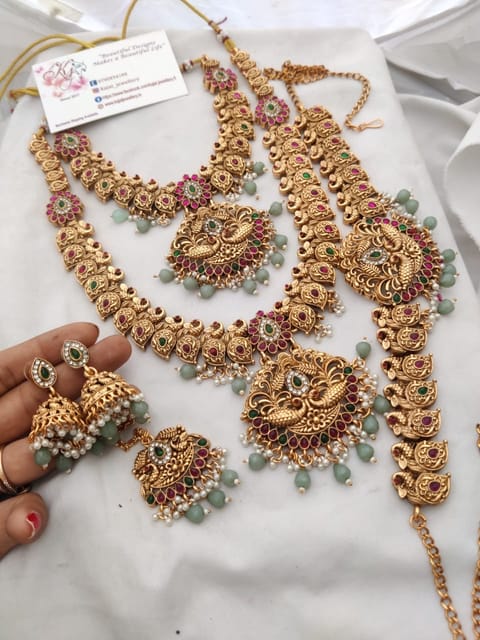 Pastel green beads non idol semi bridal set