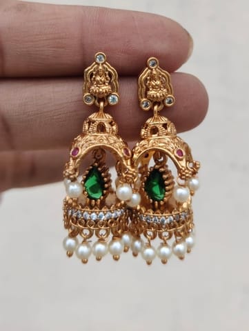 Temple jhumka  green
