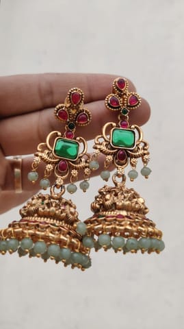Temple jhumka  turquoise