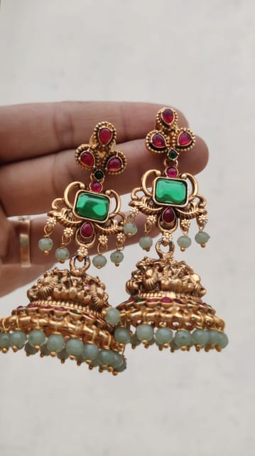 Temple jhumka  turquoise