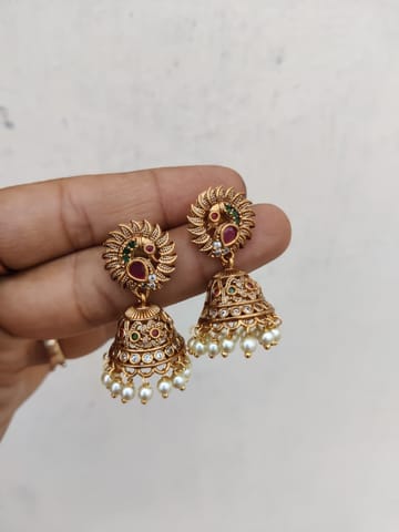 Cz golden peacock Jhumka
