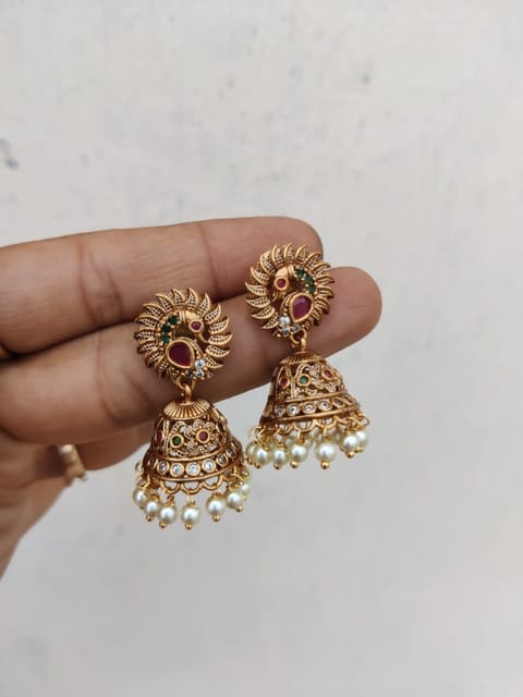 Cz golden peacock Jhumka