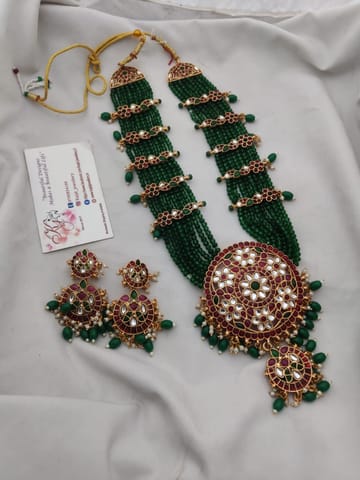 Green Victorian long kemp harram set with earrings