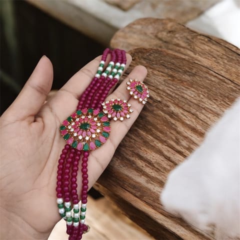 Red beads necklace set