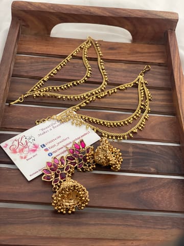 Lotus Jhumka with golden Earchain