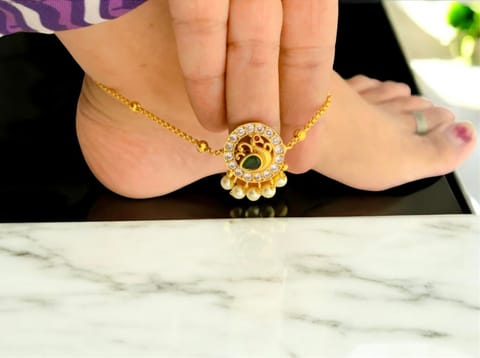 Peacock anklets golden finish