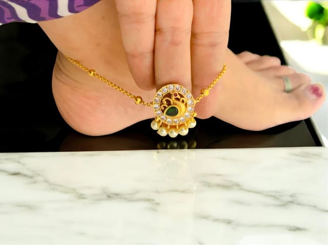 Peacock anklets golden finish
