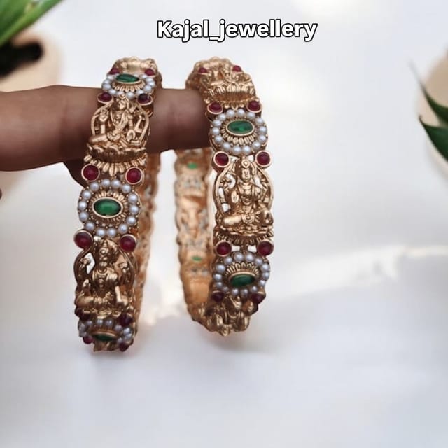 Temple set of 2 pearl bangles lakshmi