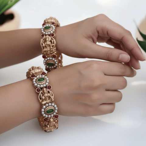 Temple pearl Lakshmi bangles set of 2